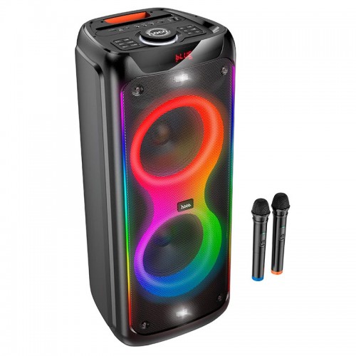 Акустика-караоке HOCO Heritage dual 10-inch RGB light BT speaker DS58 |BT5.0, TWS, TF/USB/AUX, 40Wx2 (120W Max), 3H, 2mic, remorte| black