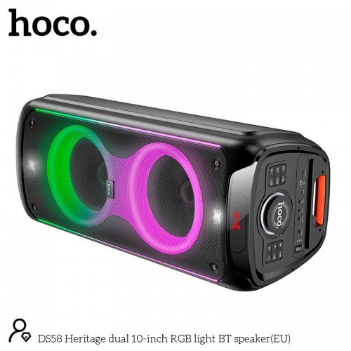 Акустика-караоке HOCO Heritage dual 10-inch RGB light BT speaker DS58 |BT5.0, TWS, TF/USB/AUX, 40Wx2 (120W Max), 3H, 2mic, remorte| black