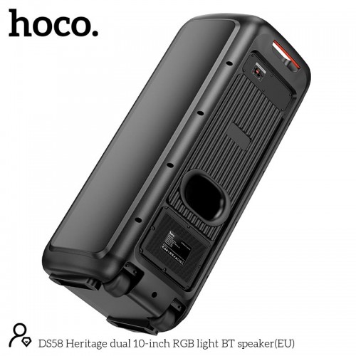 Акустика-караоке HOCO Heritage dual 10-inch RGB light BT speaker DS58 |BT5.0, TWS, TF/USB/AUX, 40Wx2 (120W Max), 3H, 2mic, remorte| black