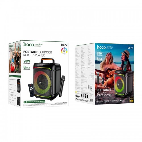 Акустика HOCO Ship outdoor RGB BT speaker with microphone DS72 |BT5.0, FM/USB/AUX/TF, 20W, 2-3h| black