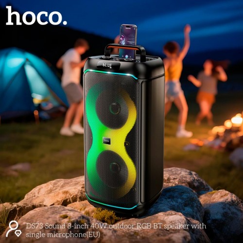 Акустика HOCO Sound outdoor RGB BT speaker with single microphone DS73 |BT5.0, FM/USB/AUX/TF, 40W, 2-3h| black