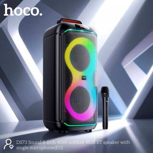 Акустика HOCO Sound outdoor RGB BT speaker with single microphone DS73 |BT5.0, FM/USB/AUX/TF, 40W, 2-3h| black