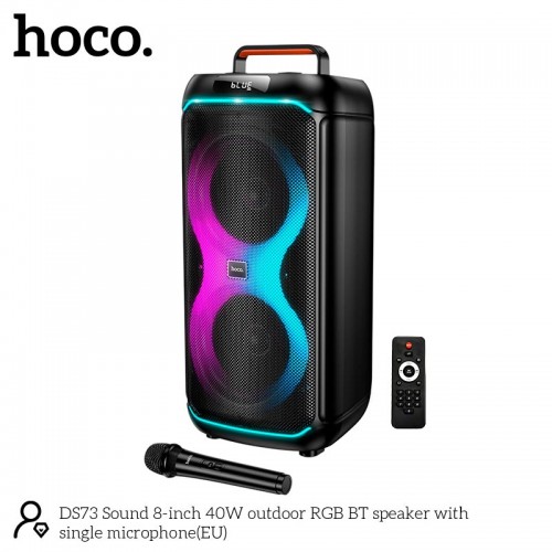 Акустика HOCO Sound outdoor RGB BT speaker with single microphone DS73 |BT5.0, FM/USB/AUX/TF, 40W, 2-3h| black