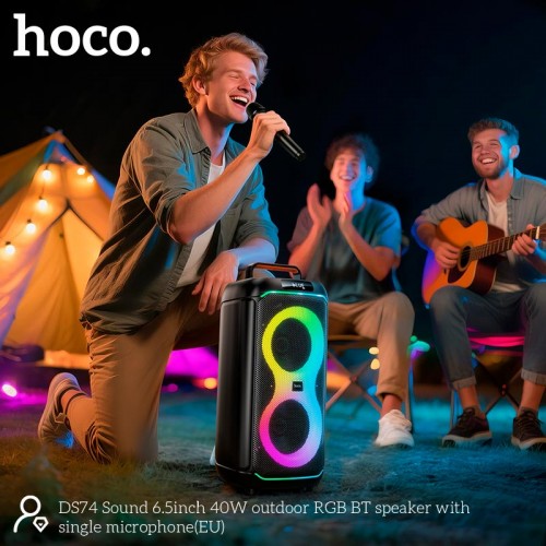Акустика HOCO Sound outdoor RGB BT speaker with single microphone DS74 |BT5.0, FM/USB/AUX/TF, 40W, 2-3h| black