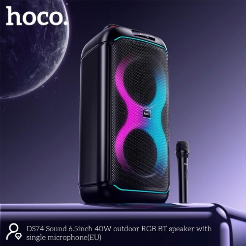 Акустика HOCO Sound outdoor RGB BT speaker with single microphone DS74 |BT5.0, FM/USB/AUX/TF, 40W, 2-3h| black