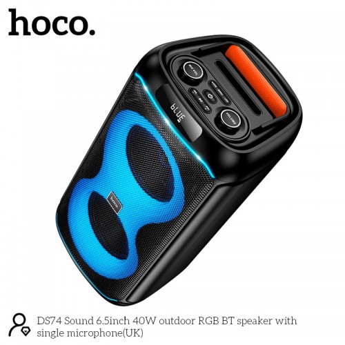 Акустика HOCO Sound outdoor RGB BT speaker with single microphone DS74 |BT5.0, FM/USB/AUX/TF, 40W, 2-3h| black
