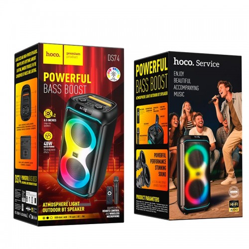 Акустика HOCO Sound outdoor RGB BT speaker with single microphone DS74 |BT5.0, FM/USB/AUX/TF, 40W, 2-3h| black