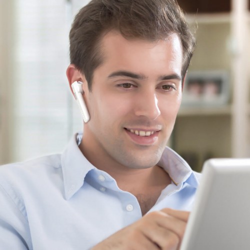 Блютуз-гарнітура HOCO Gorgeous business BT headset E61 |BT5.1, 6h, L/R Ears| white