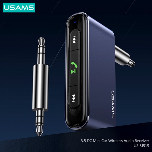 Аудіоадаптер універсальний USAMS 3.5 DC Mini Car Wireless Audio Receiver US-SJ519 |BT5.0, Mic, 6Hours| grey