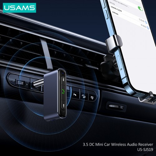 Аудіоадаптер універсальний USAMS 3.5 DC Mini Car Wireless Audio Receiver US-SJ519 |BT5.0, Mic, 6Hours| grey