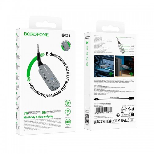 Bluetooth FM трансмиттер Borofone Clear way AUX BT audio receiver/transmitter BC51