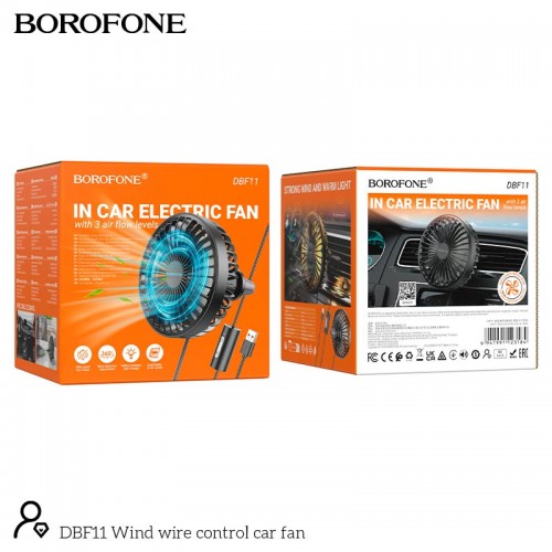 Вентилятор в авто BOROFONE Wind wire control car fan DBF11 |3 Speed, LED| black