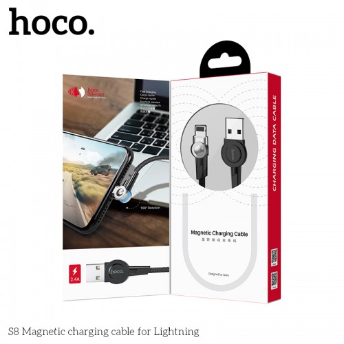 Кабель Hoco магнитный Lightning rotatable plug S8 |1.2m, 2.4A|