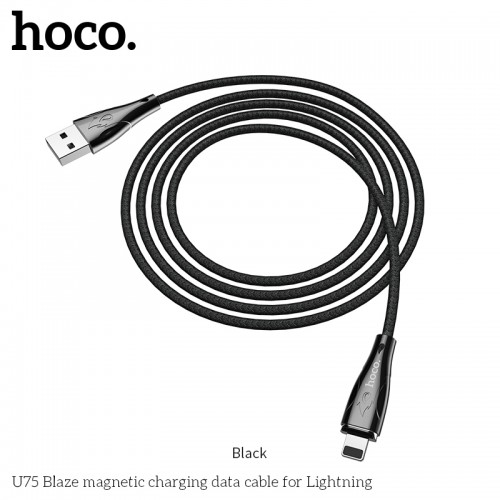 Кабель Hoco Lightning with LED Магнітний Blaze U75 |1.2m, 3A| black
