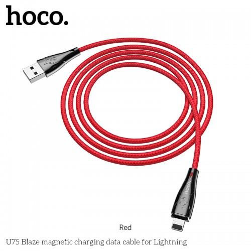 Кабель Hoco Lightning with LED Магнітний Blaze U75 |1.2m, 3A| black
