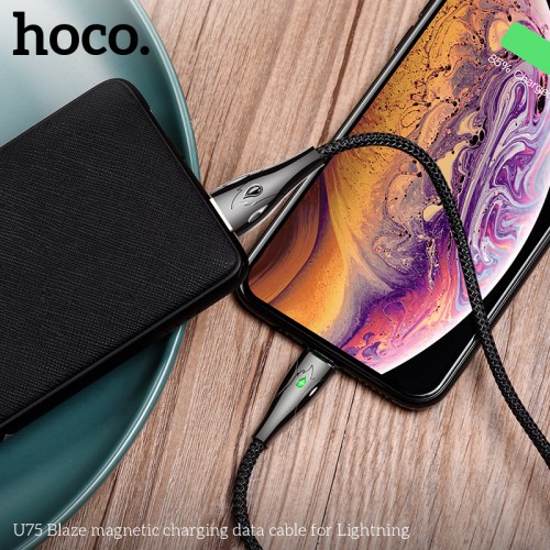 Кабель Hoco Lightning with LED Магнітний Blaze U75 |1.2m, 3A| black