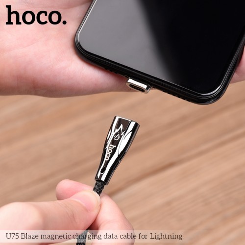 Кабель Hoco Lightning with LED Магнітний Blaze U75 |1.2m, 3A| black