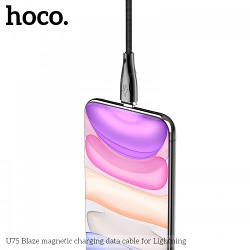 Кабель Hoco Lightning with LED Магнітний Blaze U75 |1.2m, 3A| black