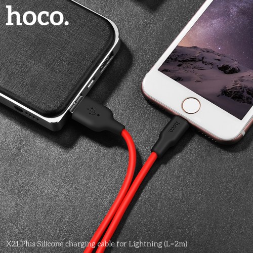 Кабель Hoco Lightning Silicone X21 Plus |2M, 2.4A| black-white