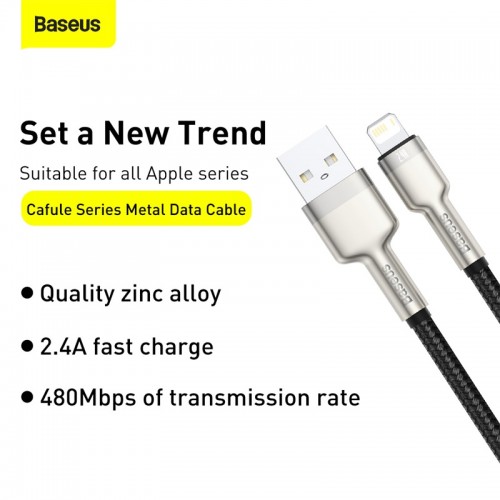 Кабель BASEUS Lightning Cafule Series Metal Data Cable |2M, 2.4A| (CALJK-B02) black
