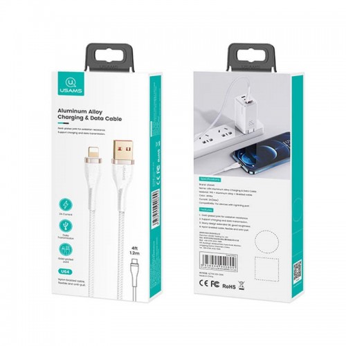 Кабель Usams Lightning Aluminum Alloy Charging & Data Cable US-SJ487 U64 |1.2m, 2A| white