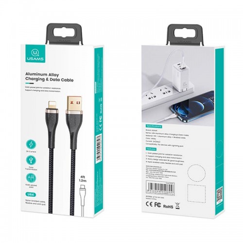 Кабель Usams Lightning Aluminum Alloy Charging & Data Cable US-SJ487 U64 |1.2m, 2A| white