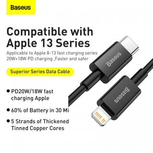 Кабель BASEUS Type-C to Lightning Superior Series Fast Charging Data Cable |2m, 20W| (CATLYS-C03) blue