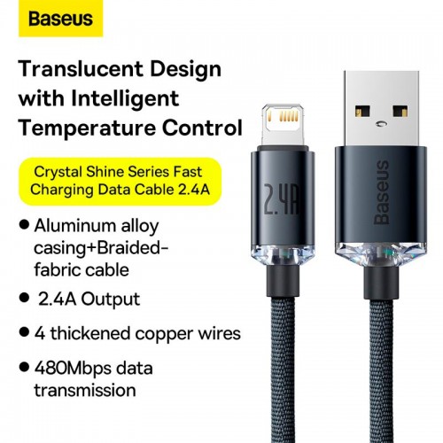Кабель Baseus Lightning Crystal Shine Series |1.2M, 2.4A| (CAJY000001) black