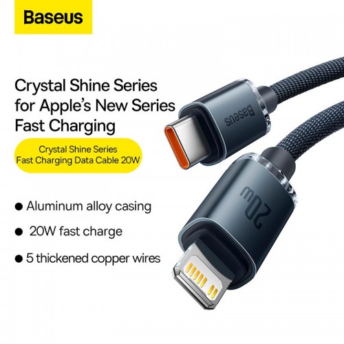 Кабель Baseus Type-C to Lightning Crystal Shine Series Fast Charging Data Cable |1.2m, 20W| black
