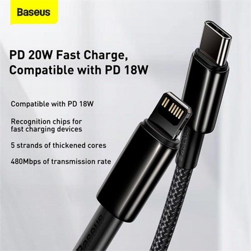 Кабель Baseus Type-C to Lightning Tungsten Gold Fast Charging Data Cable |1m, 20W| black