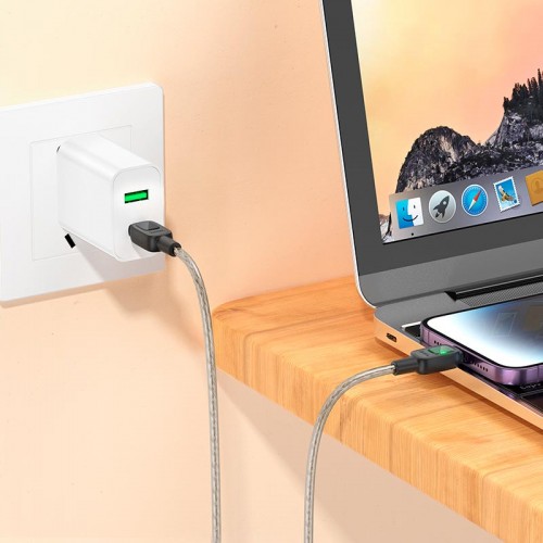 Кабель HOCO Stone PD silicone intelligent power-off charging data cable U124 |1m, 27W|