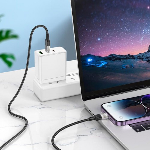 Кабель Hoco Type-C to Lightning Spirit PD transparent charging data cable U129 |27W, 1.2M| black