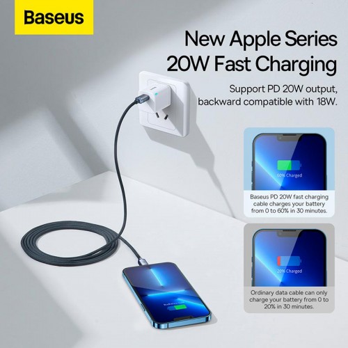 Кабель Baseus Type-C to Lightning Crystal Shine Series Fast Charging Data Cable |2m, 20W| black
