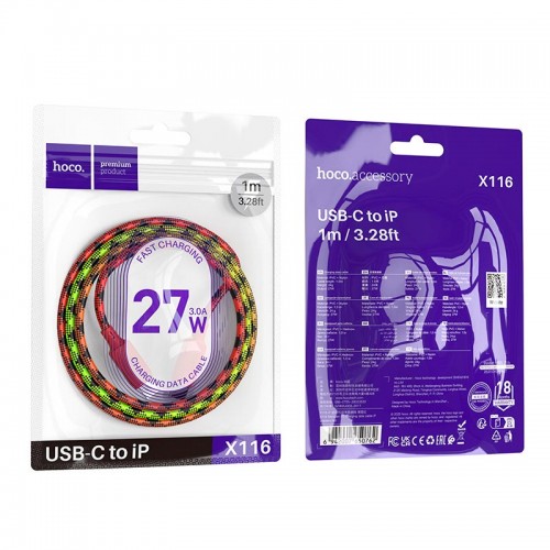 Кабель HOCO Type-C Lightning Meridian PD Charging Data Cable X116 |1m, 27W| red