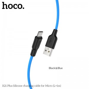Кабель Hoco Micro USB Silicone X21 Plus |1m, 2.4A| black-blue
