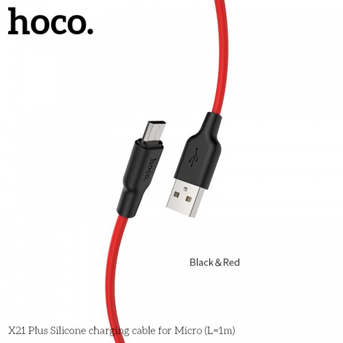 Кабель Hoco Micro USB Silicone X21 Plus |1m, 2.4A| black-orange