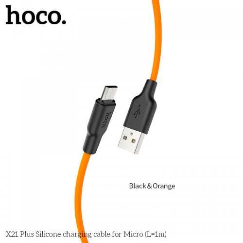 Кабель Hoco Micro USB Silicone X21 Plus |1m, 2.4A| black-orange