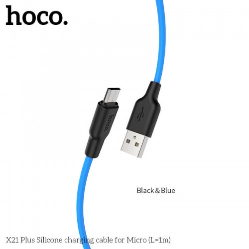 Кабель Hoco Micro USB Silicone X21 Plus |1m, 2.4A| black-orange