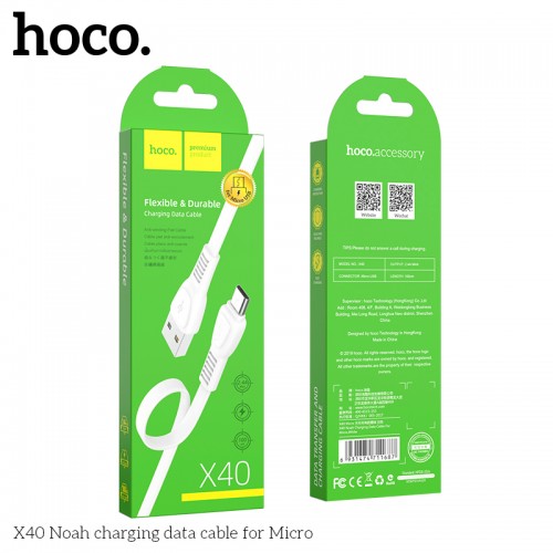 Кабель HOCO Micro USB TPE Flat Noah X40 |1m, 2.4A|