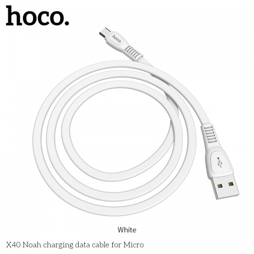 Кабель Hoco Micro USB TPE Flat Noah X40 |1m, 2.4A| white