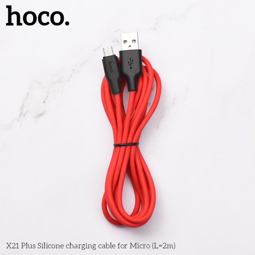 Кабель Hoco Micro USB Silicone X21 Plus |2M, 2.4A| black-red