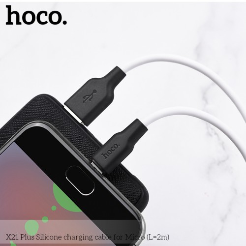 Кабель Hoco Micro USB Silicone X21 Plus |2M, 2.4A| black-red