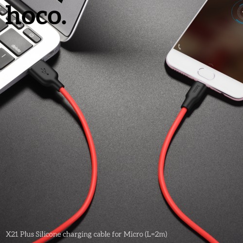 Кабель Hoco Micro USB Silicone X21 Plus |2M, 2.4A| black-red