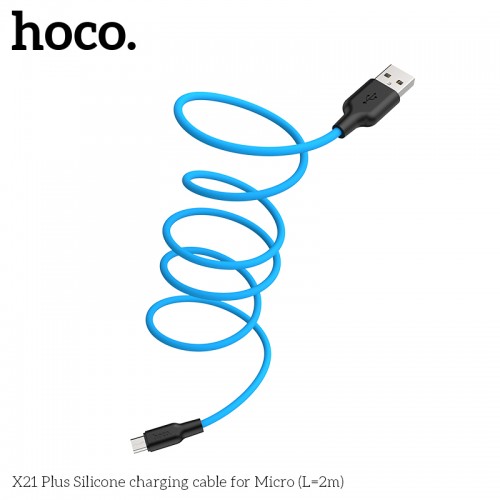Кабель Hoco Micro USB Silicone X21 Plus |2M, 2.4A| black-red