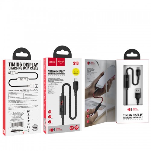 Кабель Hoco Micro USB Central Control Timing S13 |1.2M, 2.4A| black