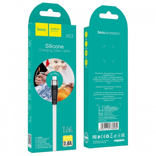 Кабель HOCO Micro USB Angel silicone charging data cable X53 |1m, 2.4A|