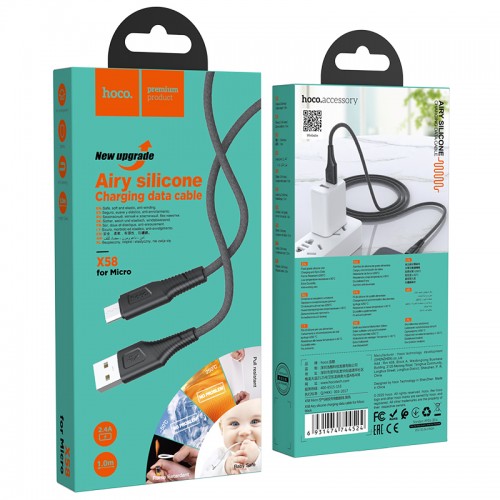 Кабель HOCO Micro USB Airy silicone charging data cable X58 |1m, 2.4A|