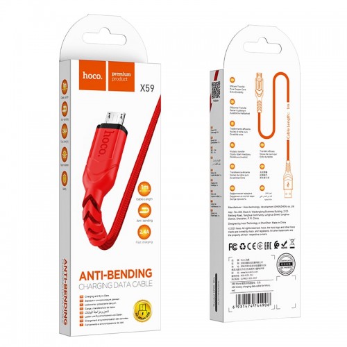 Кабель Hoco Micro USB Victory charging data cable X59 |1m, 2.4A| black