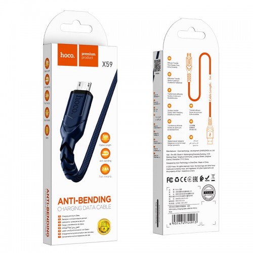 Кабель Hoco Micro USB Victory charging data cable X59 |1m, 2.4A| black