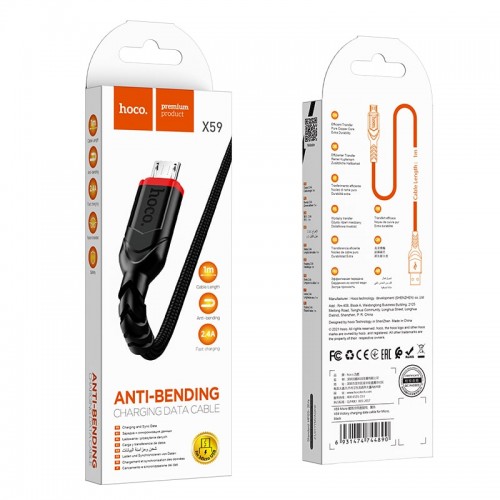 Кабель Hoco Micro USB Victory charging data cable X59 |1m, 2.4A| black